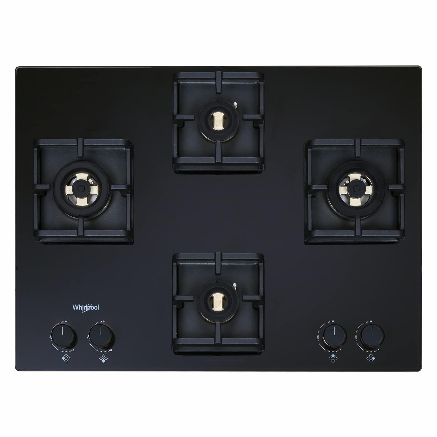 Whirlpool Hob 4 Fully Sealed Brass Burner Auto Ignition Glass Top  2 Medium and 2 Small Burner Gas Stove Smart Seal Hybrid Brass 704 Black